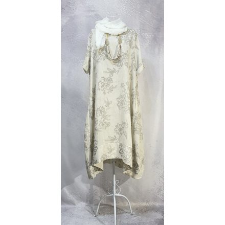 Ballon fazonú virágmintás ruha bézs