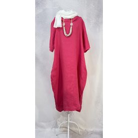 Kámzsás len ruha pink