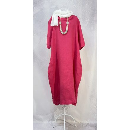 Kámzsás len ruha pink