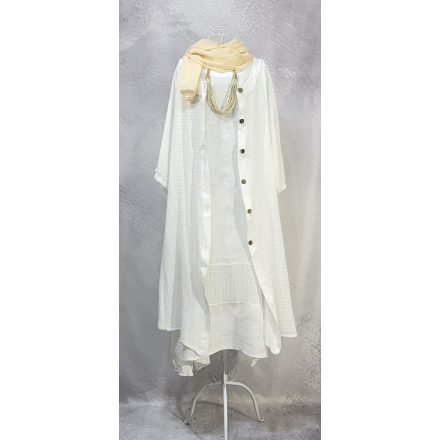 Kétrészes len ruha szett cukorfehér