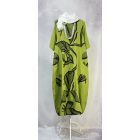 Absztrakt mintás len ruha kivizöld