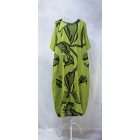 Absztrakt mintás len ruha kivizöld