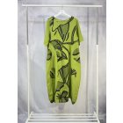 Absztrakt mintás len ruha kivizöld